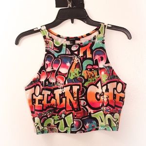 Forever 21 Graffiti Print Tank Top / Crop Top